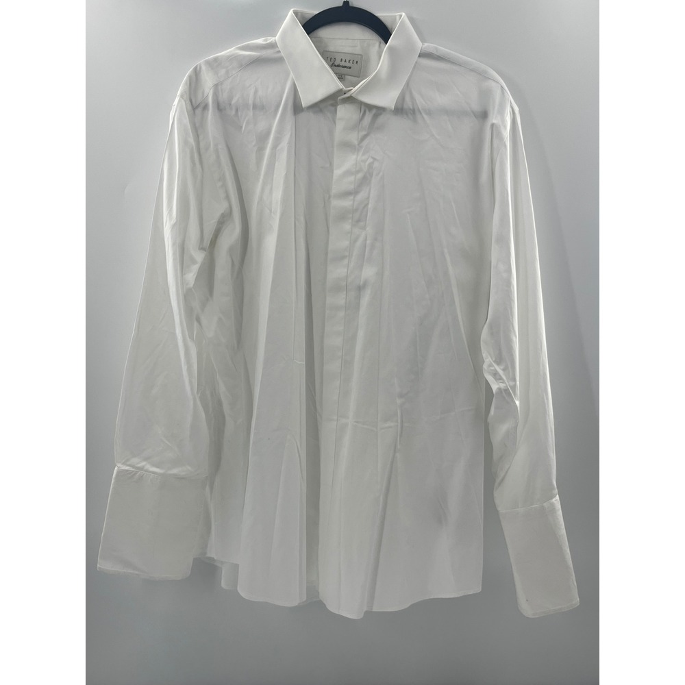 TedBaker Endurance Mens White Paisley French Cuff Hidden Button Dress Shirt 17.5